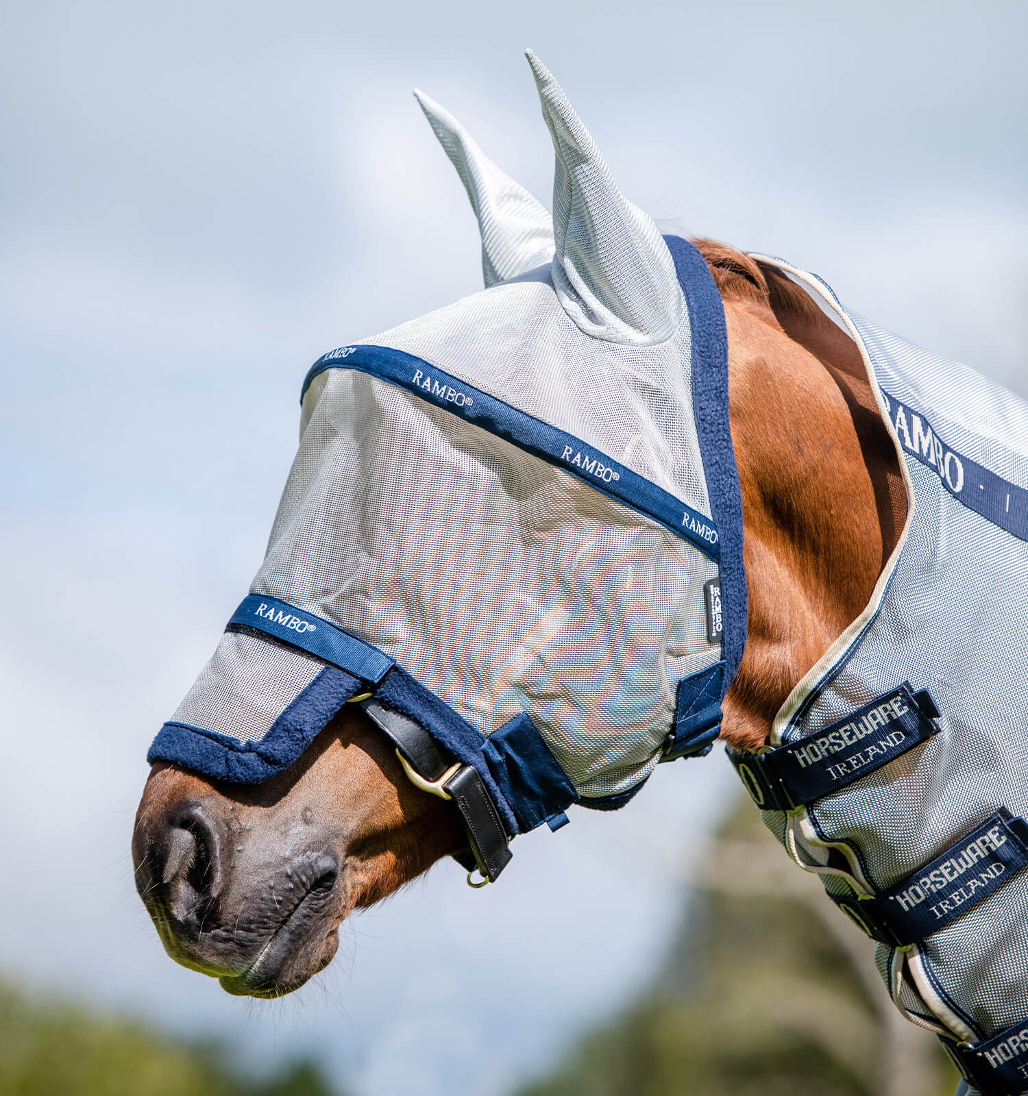 Horseware Rambo Plus Fliegenschutzmaske Silber / Blau