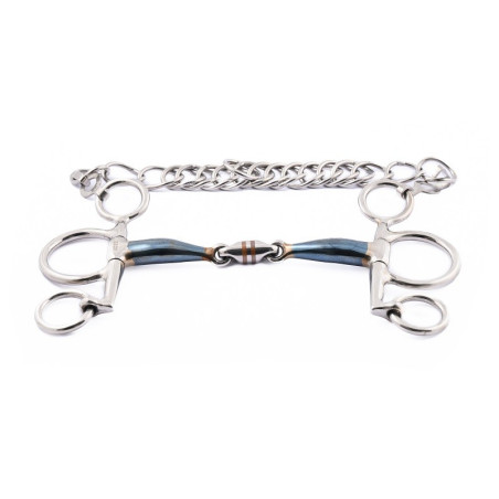 Pelham-Gebiss Jump'In kleine Schenkel doppelt gebrochen Blue Steel