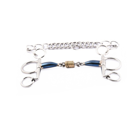 Pelham-Gebiss Jump'In kleine Schenkel doppelt gebrochen Blue Steel und Kupfer