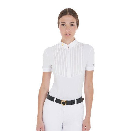 Tailliertes Poloshirt aus plissierter Baumwolle mit kurzen Ärmeln für Damen Equestro