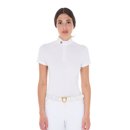 Wettkampf-Poloshirt aus Stretch mit Reißverschluss und Mesh für Damen Taline Equestro