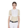 Tailliertes Poloshirt aus plissierter Baumwolle mit kurzen Ärmeln für Damen Equestro - Beige