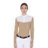 Wettkampf-Poloshirt Damen Langarm aus technischem Gewebe und Mesh Equestro - Beige