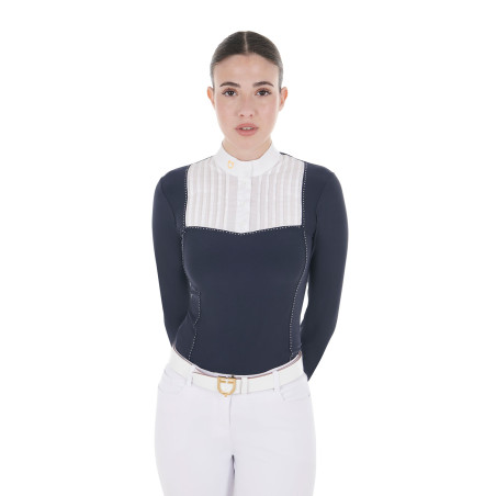 Wettkampf-Poloshirt Damen Langarm mit Strass Equestro
