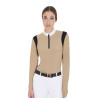 Wettkampfshirt Damen Langarm aus technischem Gewebe Equestro - Beige