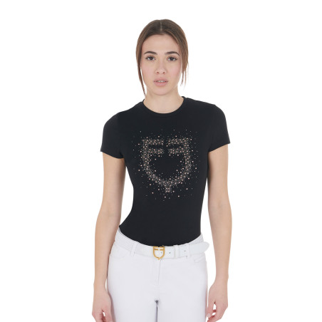 Damen-T-Shirt Slim Fit rosa mit Strass Equestro
