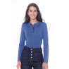 Damen-Langarm-Poloshirt Harcour Popi - Stahlblau