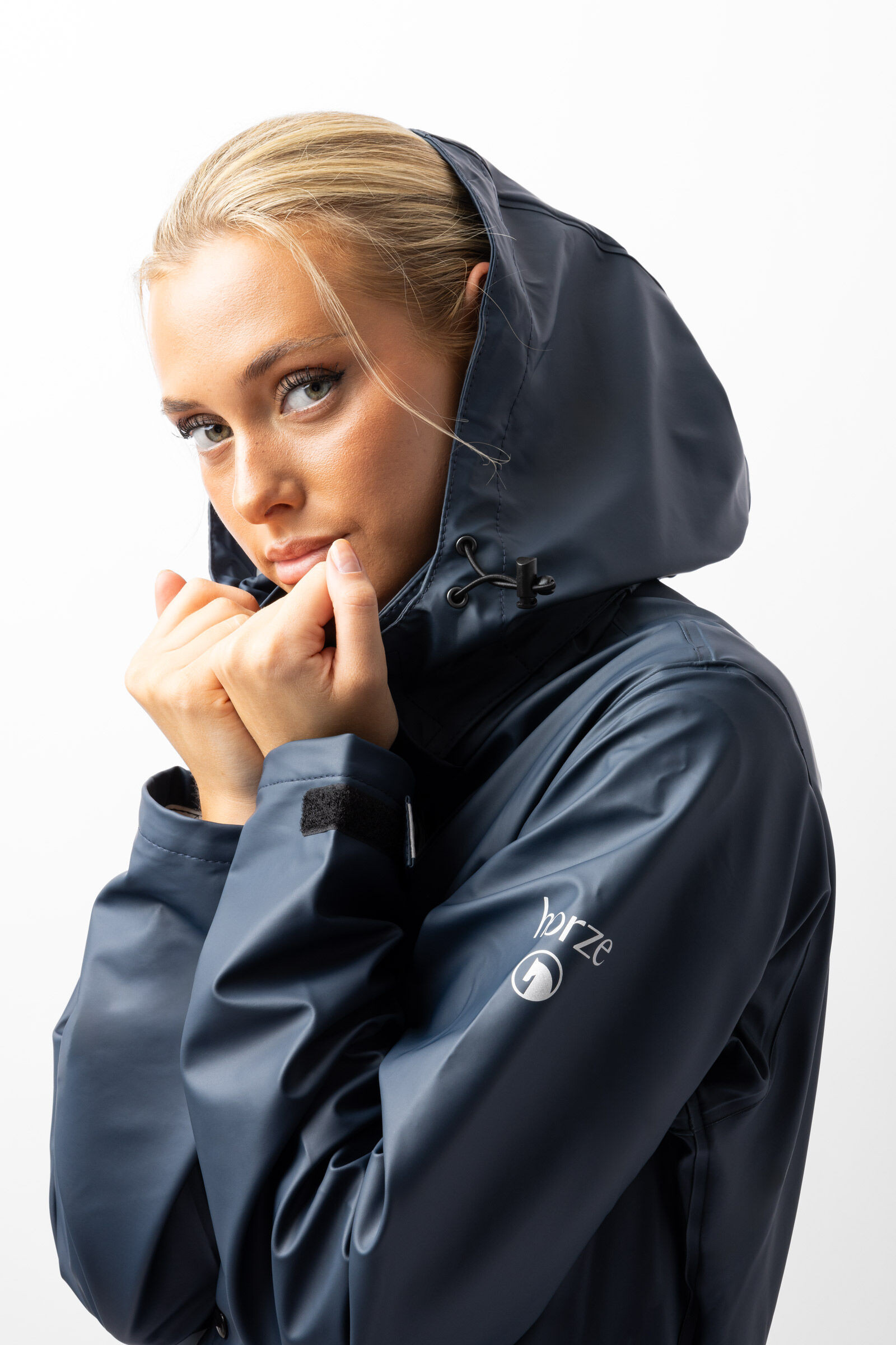 Langer Regenmantel Horze Hazel Damen mit Schlitzen Dunkelmarineblau Langer Regenmantel Horze Hazel Damen mit Schlitzen Dunkelmarineblau