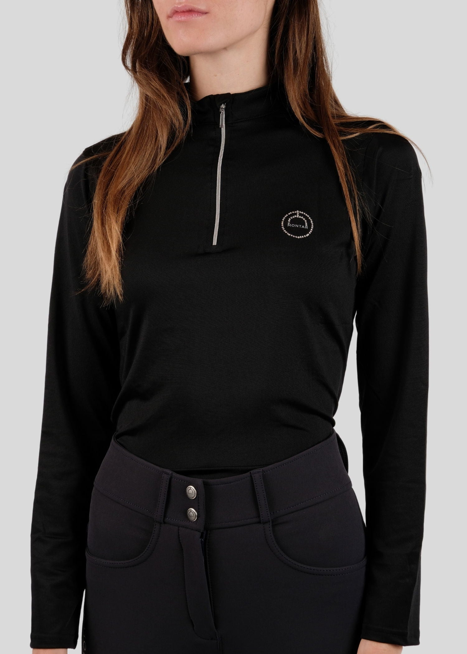 Wettkampf-Poloshirt Montar Everly Crystal Logo Langarm Damen Schwarz Wettkampf-Poloshirt Montar Everly Crystal Logo Langarm Damen Schwarz