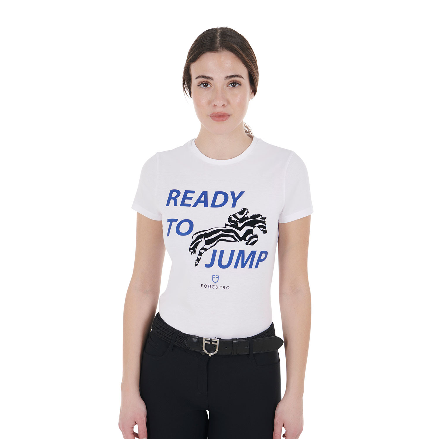 Equestro T-Shirt aus Baumwolle für Damen Ready to Jump Schwarz