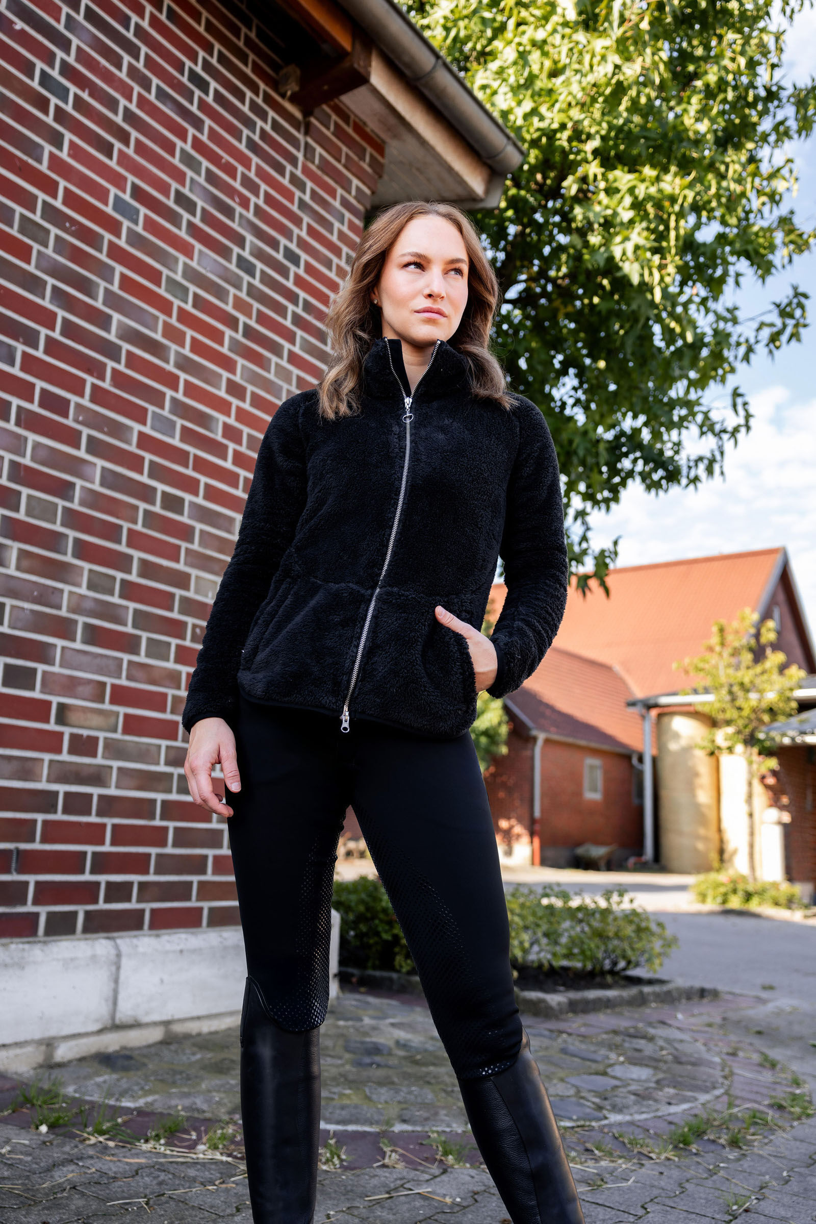 Teddybär-Fleecejacke Merida Horze Damen Schwarz