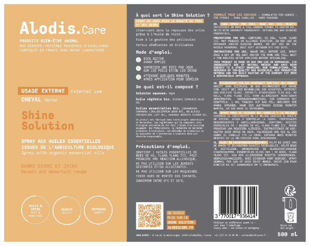 Spray démêlant Alodis Care Shine Solution