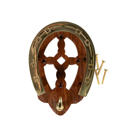 HKM Trensenhalter Hufeisen aus Holz und Messing