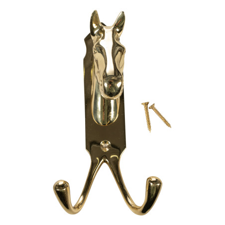 Halterhalterung für Pferdekopf HKM Doppelhaken Messing