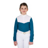 Camisa de concurso para niña de manga larga con cremallera y malla Equestro - Korallenblau