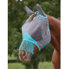 Weatherbeeta ComFiTec Deluxe Mesh Fliegenmaske mit Ohren und Fransen - Grau / Türkis