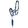 Ergonomisches Equestro-Halfter mit Ledereinsätzen - Schwarz / Royalblau