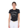 Damen-T-Shirt Equestro Cannes aus Baumwolle mit Strass, kurzärmlig - Schwarz