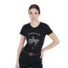 Damen-T-Shirt Equestro, Slim-Fit, Dressur, mit Strass, kurzarm - Schwarz