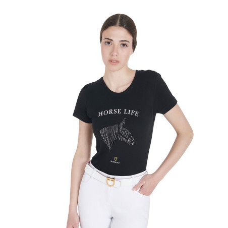 Damen-T-Shirt Equestro Slim-Fit Horse Life mit Strass, kurze Ärmel