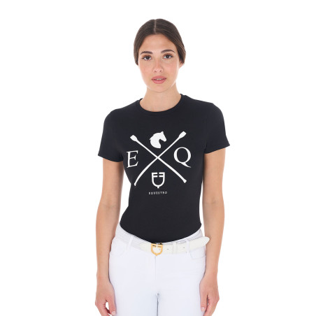 Damen-T-Shirt Equestro EQ aus Baumwolle mit kurzen Ärmeln
