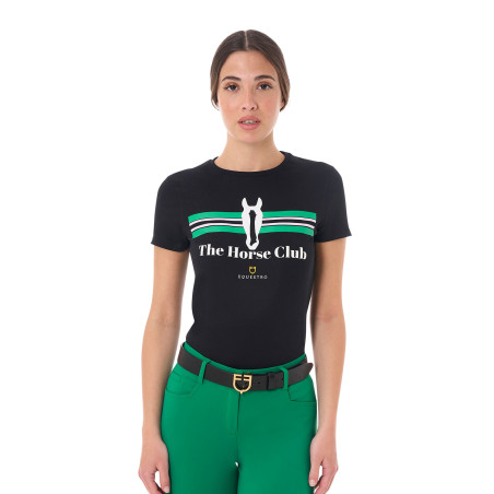 Damen-T-Shirt Equestro Stripe Horse Club aus Baumwolle mit kurzen Ärmeln