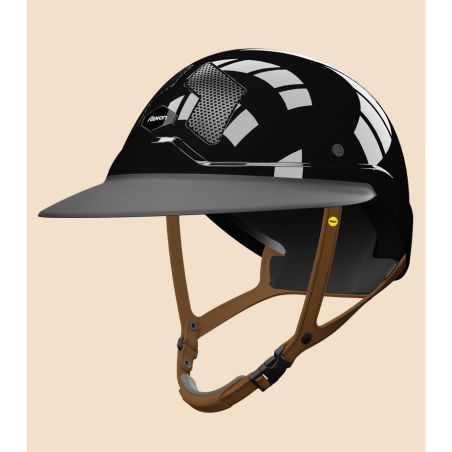 Flex-on Mips-Helm Armet schwarz, Unisex mit Star-Schirm, braunes Kinnriemen