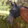Dehnbare Shires FlyGuard Pro Fliegenmaske mit Ohren, Nasenschutz und Fransen - Jais