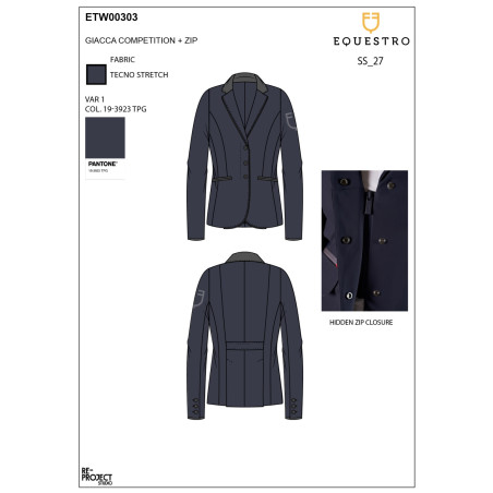 Damen-Turnierjacke mit Reißverschluss und Knöpfen