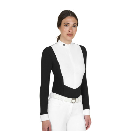 Damen-Wettkampf-Poloshirt mit langen Ärmeln und Reißverschluss