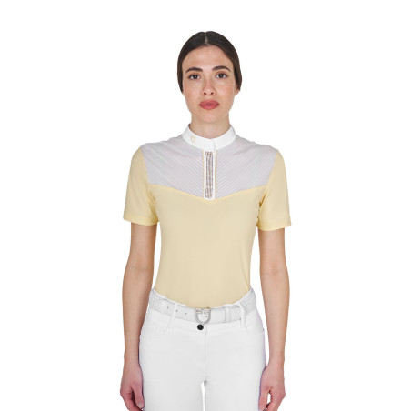 Damen-Turnier-Poloshirt Slim Fit mit Einsätzen aus kunstseidenähnlichem Stoff