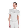 Damen-Turnier-Poloshirt Slim Fit mit Einsätzen aus kunstseidenähnlichem Stoff - Weiß