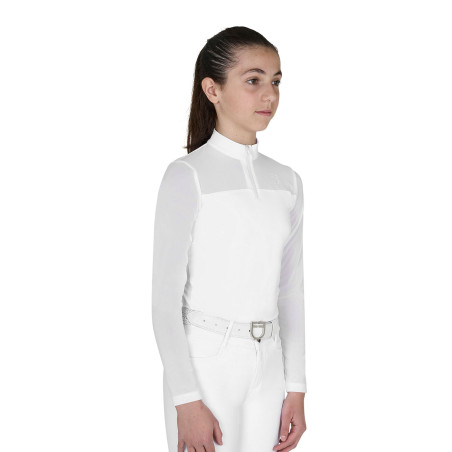Mädchen-Wettbewerbs-Poloshirt langarm mit Micro-Mesh-Einsätzen