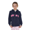 Kinder-Kapuzenjacke mit Reißverschluss und Frottee-Schriftzug - Marineblazer / Geißblatt
