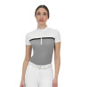 Damen-Turnierpoloshirt Equestro Ridertechnology aus perforiertem Gewebe - Weiß / Spottdrossel
