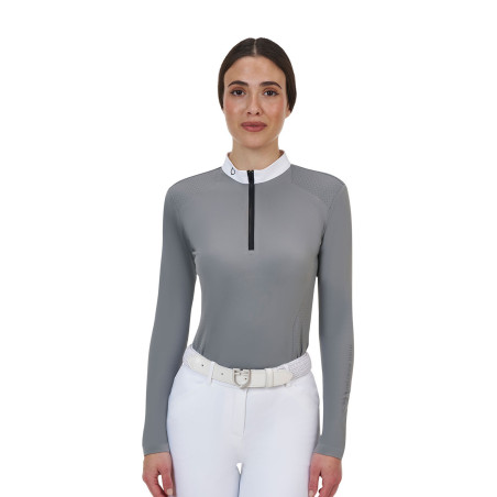 Damen-Wettkampfpolo Equestro Ridertechnology mit langen Ärmeln und Reißverschluss