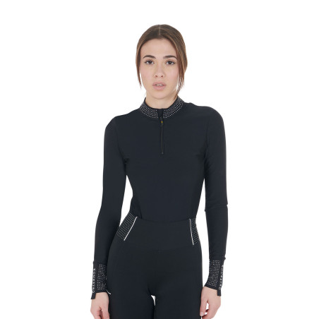 Damen-Trainings-Poloshirt aus Funktionsmaterial mit Strass Equestro
