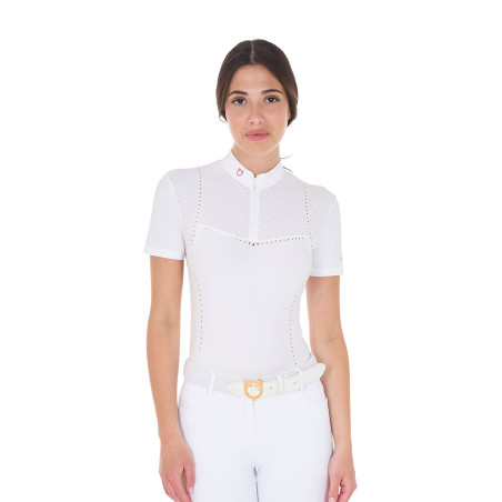 Damen-Turnierpolo Slim Fit aus Meshgewebe mit Reißverschluss Equestro