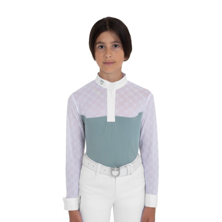 Langarm-Wettkampf-Poloshirt für Mädchen mit Tüll Equestro Kinder