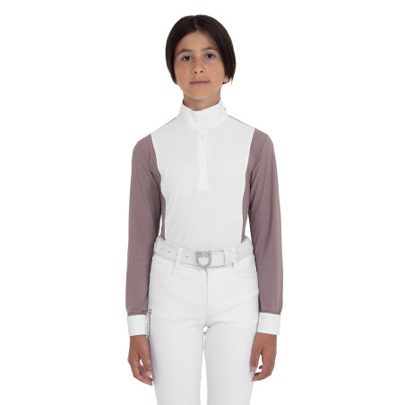 Turniershirt Mädchen mit Equestro-Lochmuster Kinder