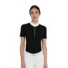 Damen-Kurzarm-Turnierpolo mit Strass Equestro - Schwarz