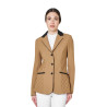 Damen-Turnierjacke Monogramm aus Samtoptikstoff Equestro - Tabakbraun
