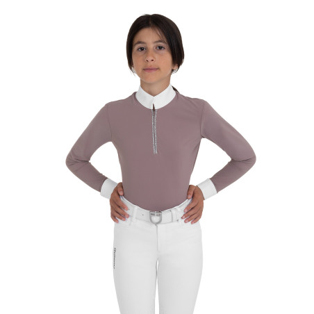 Langarm-Wettkampfpolo für Mädchen mit Strass von Equestro Kinder