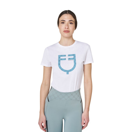 Damen-T-Shirt mit Monogramm-Logo in Samtoptik Equestro
