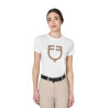 Damen-T-Shirt mit Monogramm-Logo in Samtoptik Equestro - Weiß / Tabakbraun