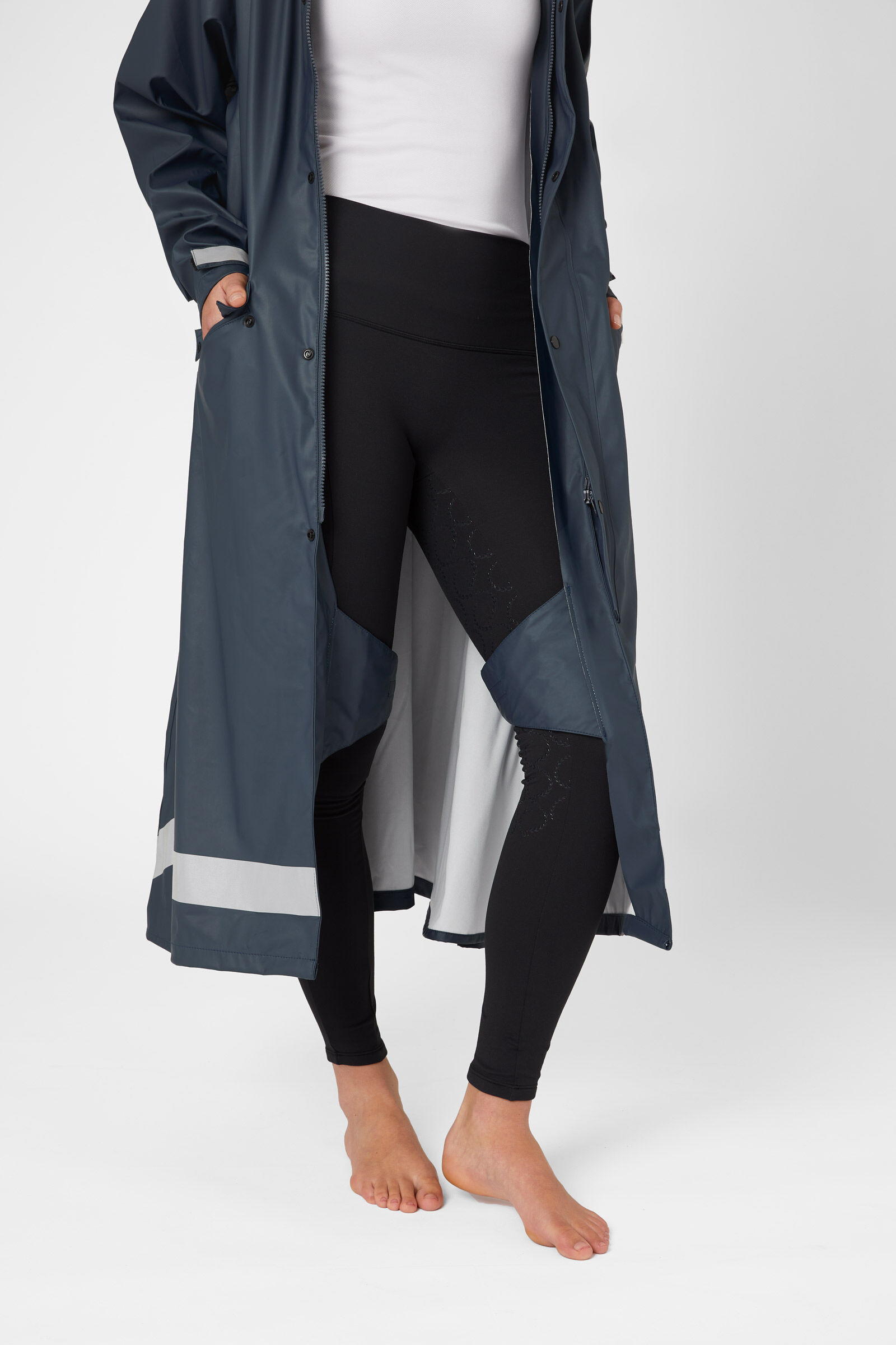 Langer Regenmantel Horze Hazel Damen mit Schlitzen Dunkelmarineblau Langer Regenmantel Horze Hazel Damen mit Schlitzen Dunkelmarineblau