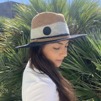 Chapeau Pénélope Rafia Caramel / blanc / noir