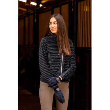 Gestreifte Fleece-Reitjacke Horze Della Damen Dunkelmarine Gestreifte Fleece-Reitjacke Horze Della Damen Dunkelmarine