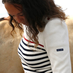 Pullover Pénélope x Saint James Maelle Ecru / Marine / Rot Motive
