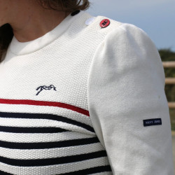 Pullover Pénélope x Saint James Maelle Ecru / Marine / Rot Motive